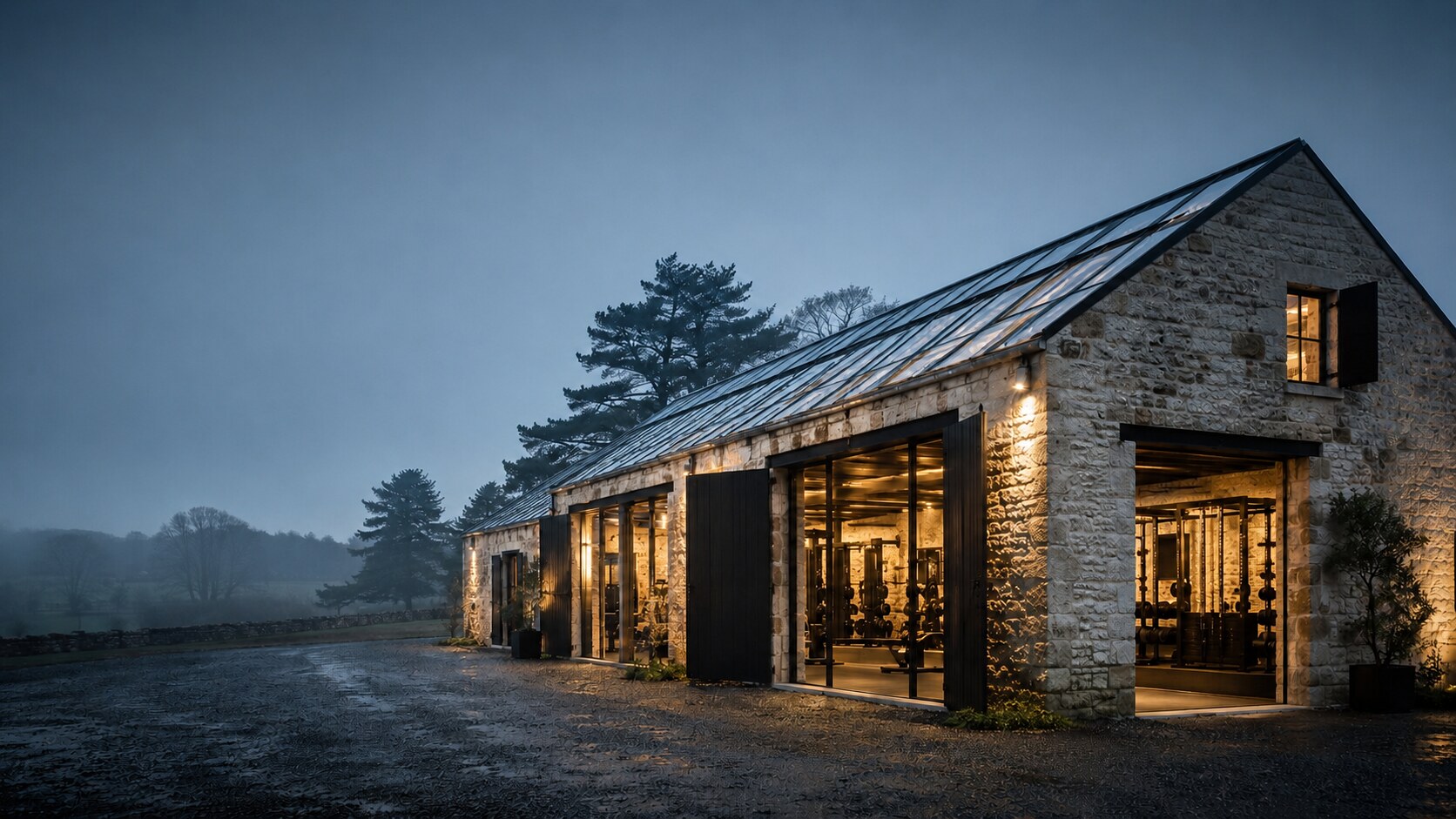 A restored Scottish estate building converted into a light-filled training hall